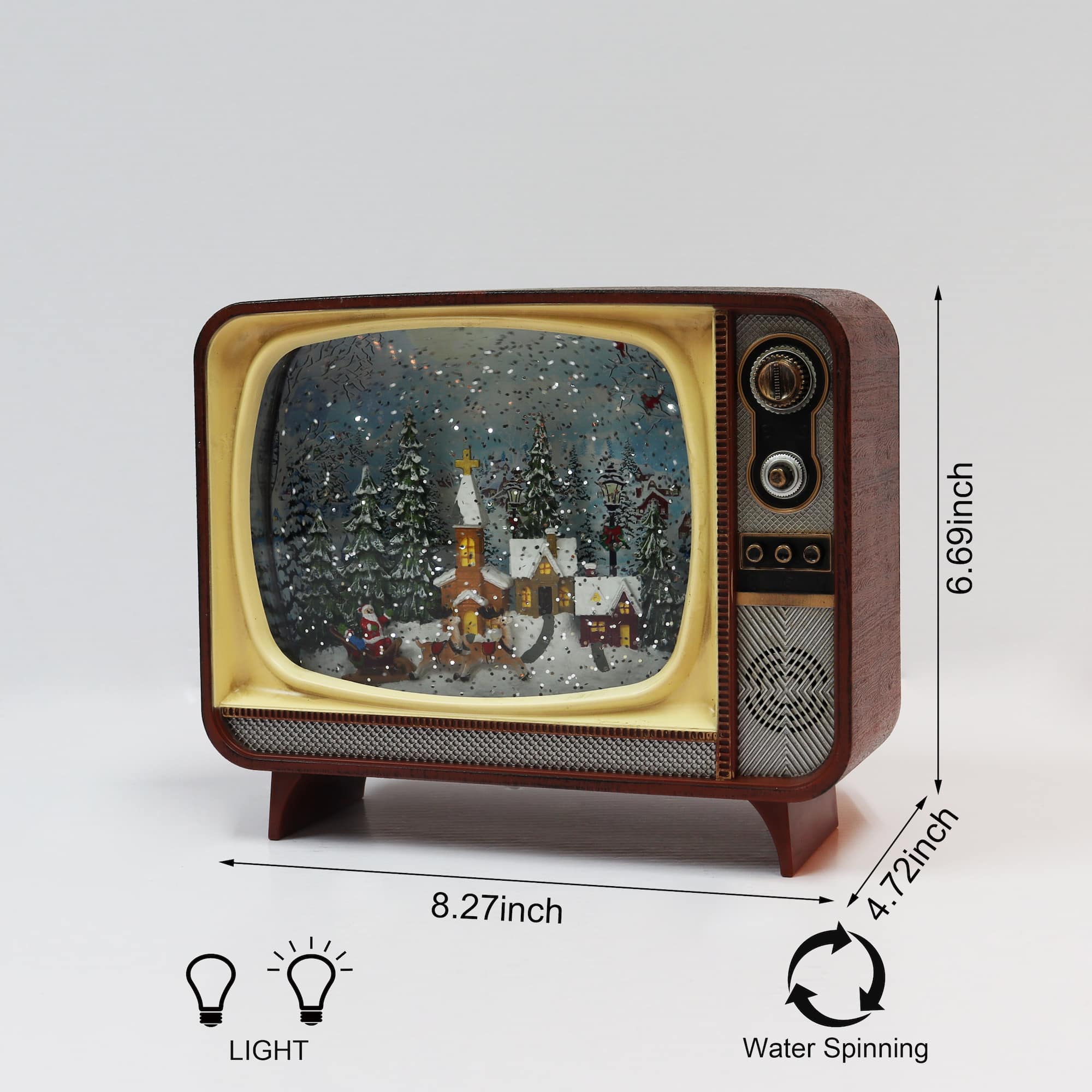 Moments in Time 6.7" Brown Retro TV with Village Scene Décor